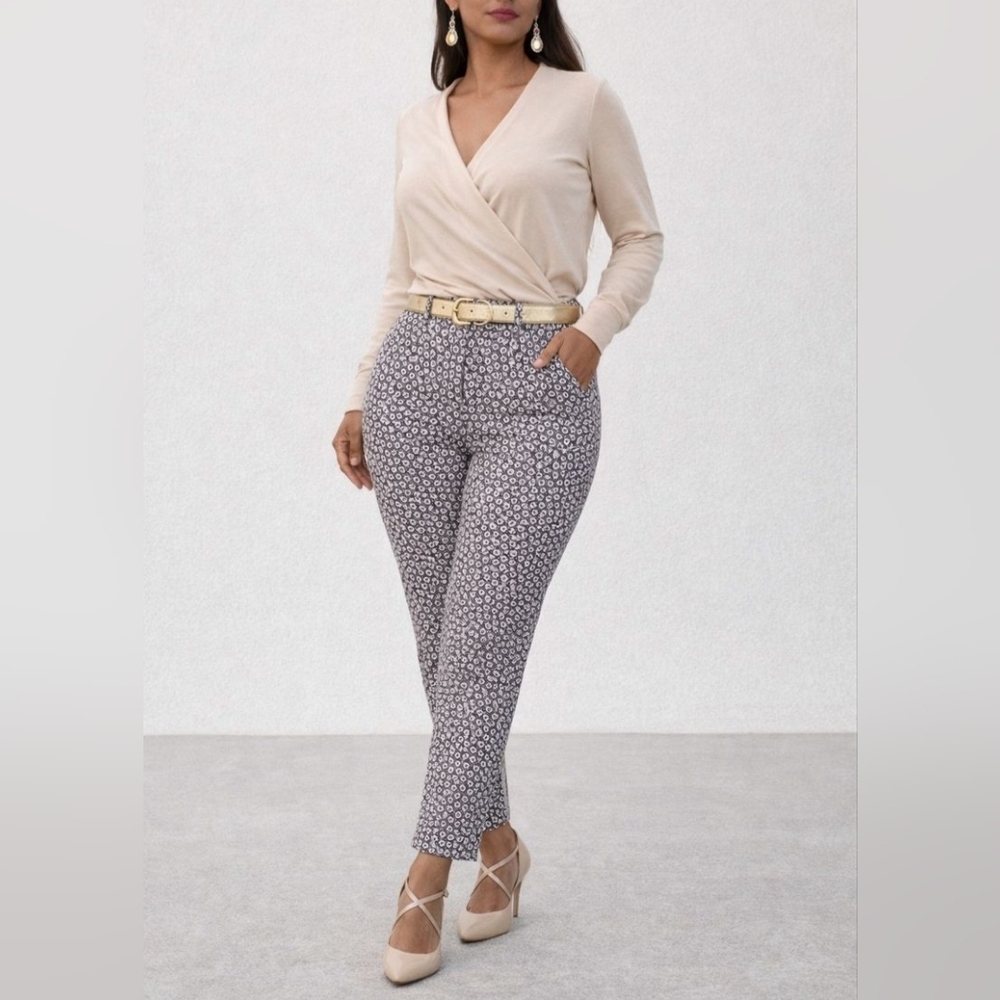 Michael Kors Black & White Floral Print Pants Size 12 | Chic Y2K Office Casual